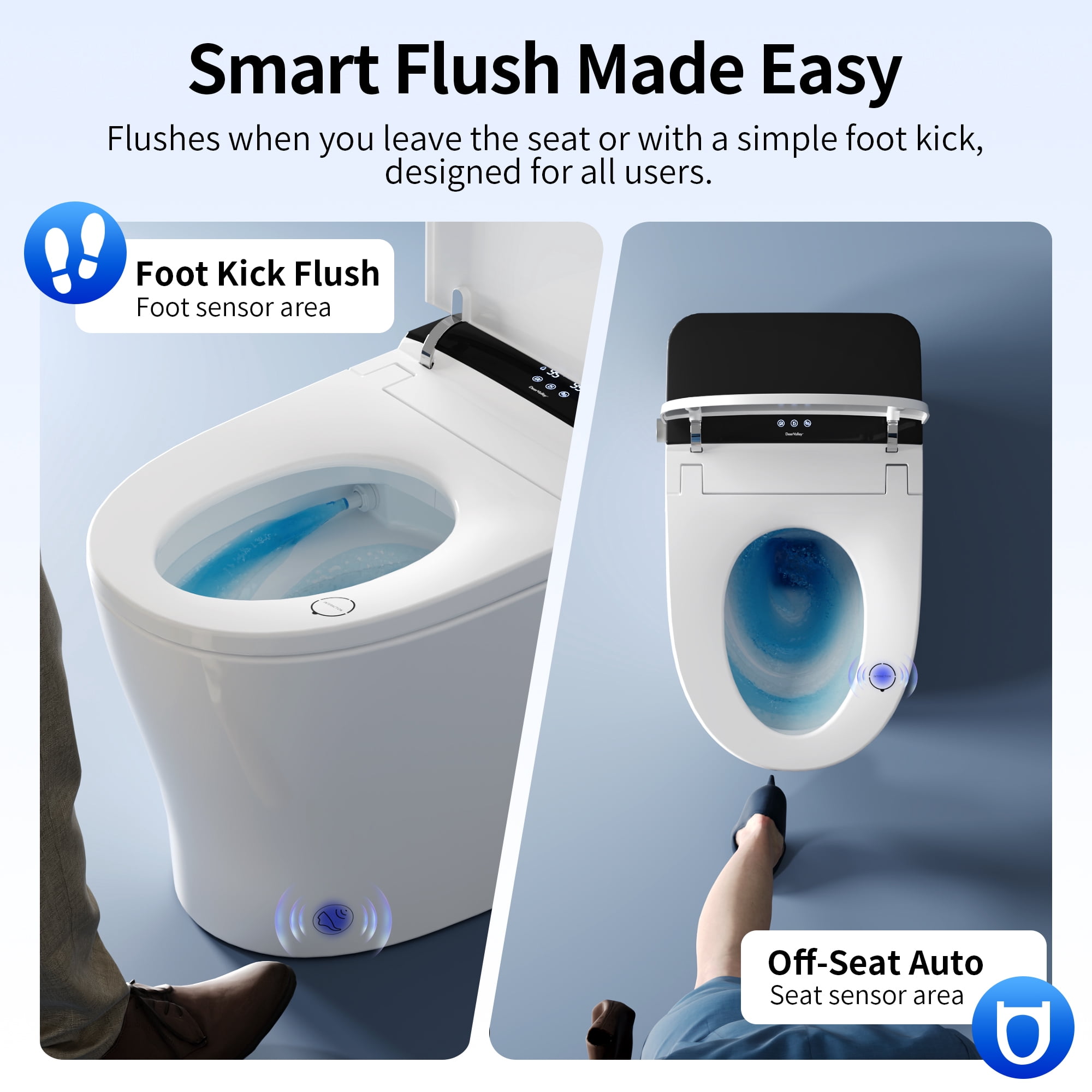 DeerValley Smart Toilet with Bidet, ADA Chair Height Tankless Elongated Toilet, 1.28 GPF, Heated Seat, Warm Water Wash, Auto Flush, Foam Shield, Pump Assisted Flush, Warm Air Dryer, Remote Control