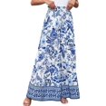 thumbnail image 2 of Women Casual Elastic Drawstring Floral Print Wide Leg Maxi Pants with Pockets Blue XL, 2 of 8