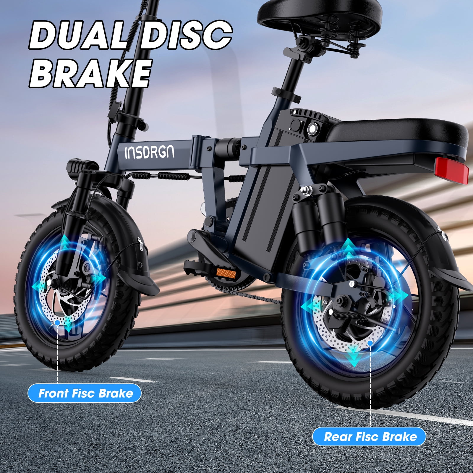 INSDRGN Electric Folding Bike for Teenager and Adults, 10.4AH 48V Battery 14" Electric Bike 500W Motor, 28 Miles Range, Mini Ebike for City Commuter, UL2849