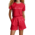 thumbnail image 2 of LPKRT girls Matching Clothing Set crewneck tops and Shorts 2 piece sets summer fashion caual outfit sets for children Red 7-8 Years, 2 of 4