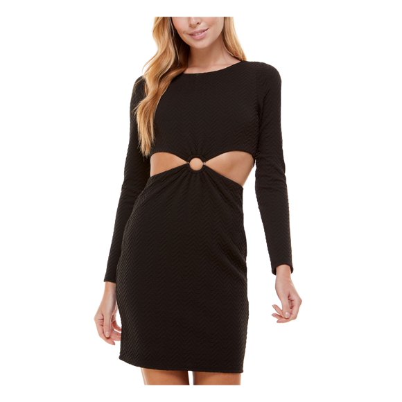 CITY STUDIO Womens Black Stretch Long Sleeve Jewel Neck Short Party Body Con Dress XL