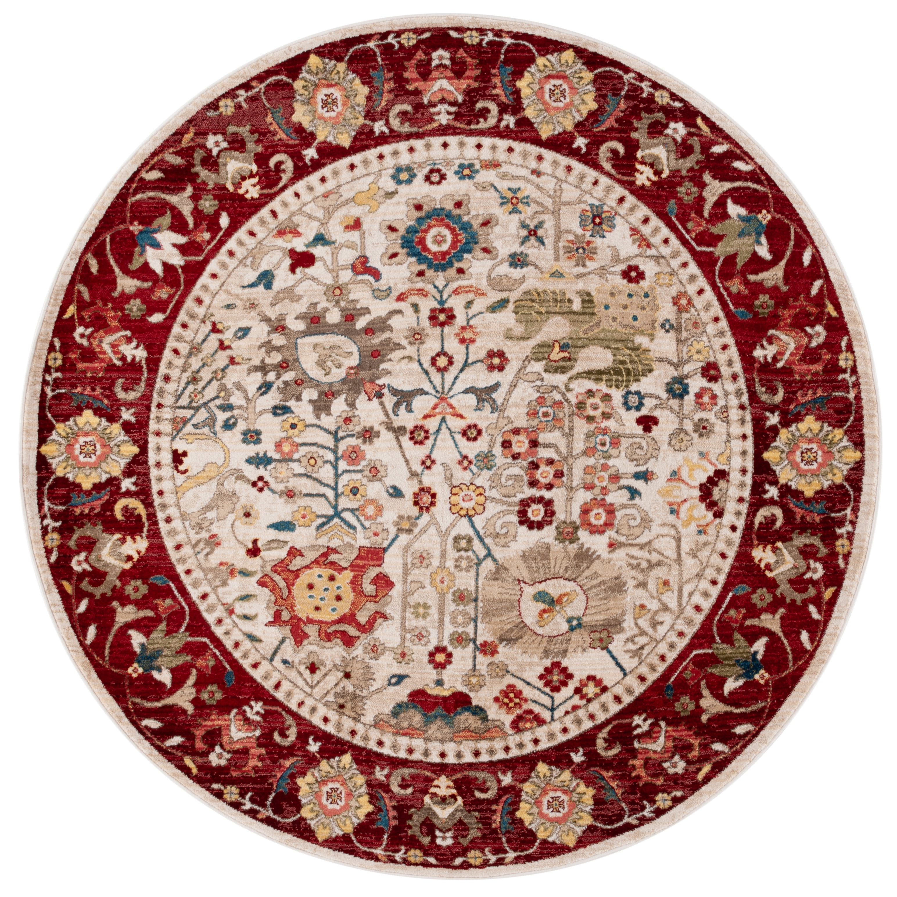 Safavieh Kashan Vaska Oriental Area Rug, Ivory/Red, 5'1" x 5'1" Round