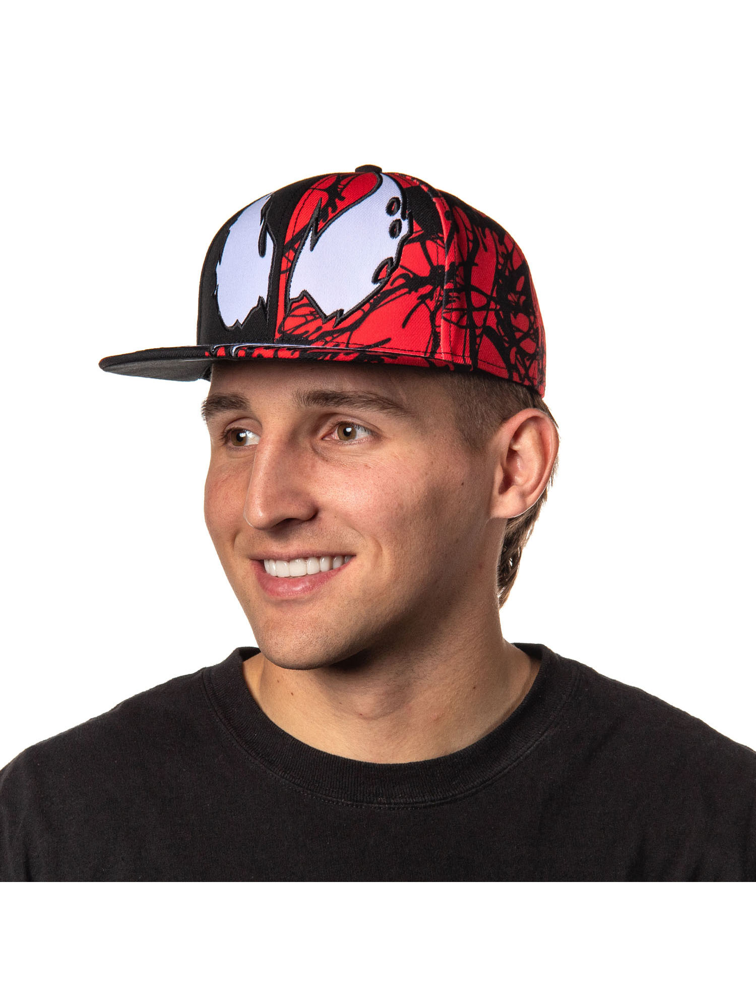 Marvel Comics Adult Venom Carnage Split Face Embroidered Flat Bill Snapback Hat For Men And Women