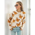 thumbnail image 4 of Women'S Casual Butterfly Print Knitted Pullover Sweaters Long Sleeve Crew Neck Jumper Tops Apricot M, 4 of 9