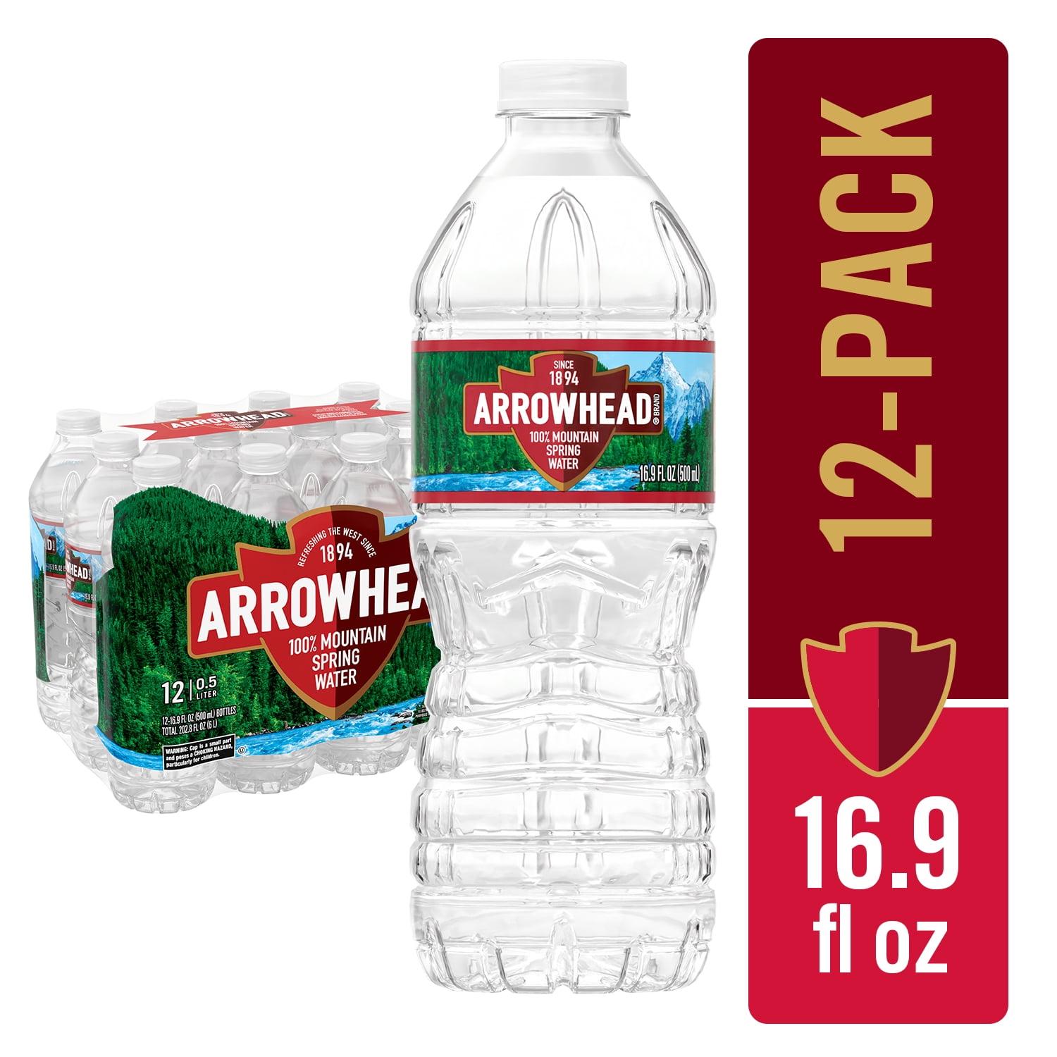ARROWHEAD Brand 100% Mountain Spring Water, 16.9-ounce plastic bottles (Pack of 12)