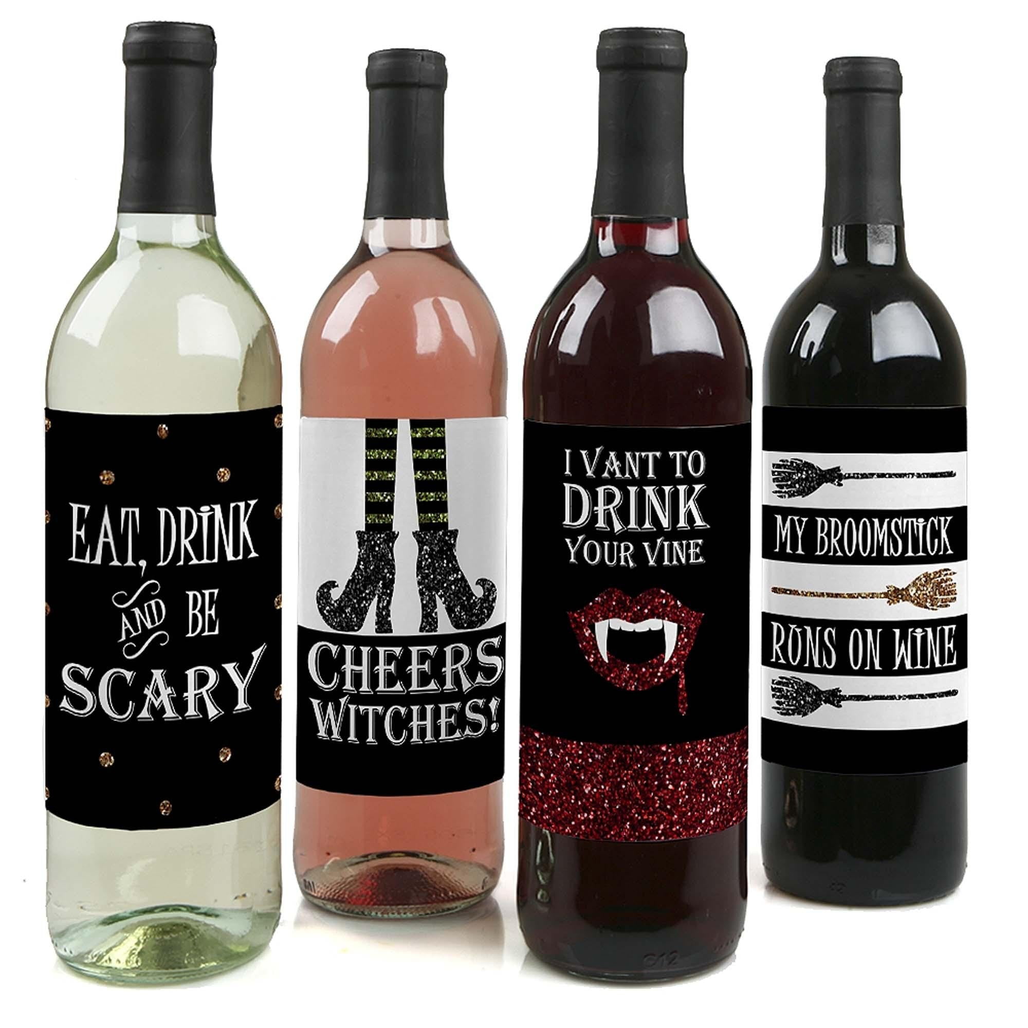 Spooktacular ? Eat, Drink and Be Scary Halloween Party Decorations for Women and Men - Wine Bottle Label Stickers - Set