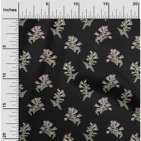 oneOone Cotton Jersey Black Fabric Leaves & Flower Floral Dress Material Fabric Print Fabric By The Yards 58 Inches Wide