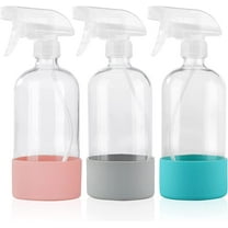 Fymlhomi Empty Clear Glass Spray Bottles with Silicone Sleeve Protection, Refillable 16 oz Containers for Cleaning Solutions, and Misting with Adjustable Nozzle