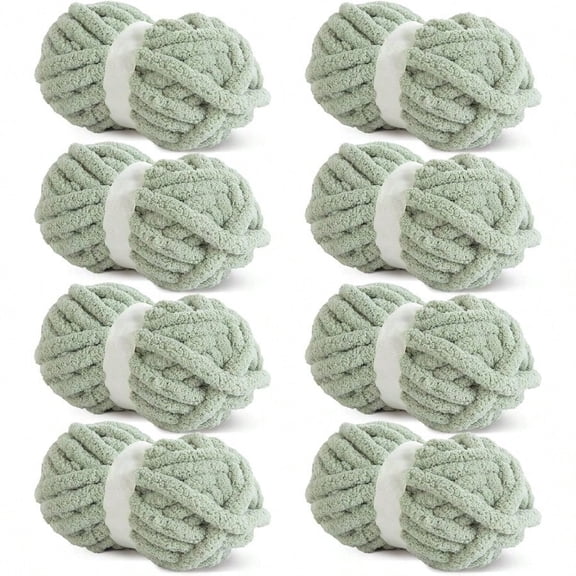 Sage Green Chunky Chenille Yarn for Crocheting Bulky Thick Fluffy Yarn for Knitting er Bulky Chunky Yarn for Hand Knitting Blanket Soft Plush 8 Jumbo Pack 27 yds 8 oz Each Skein