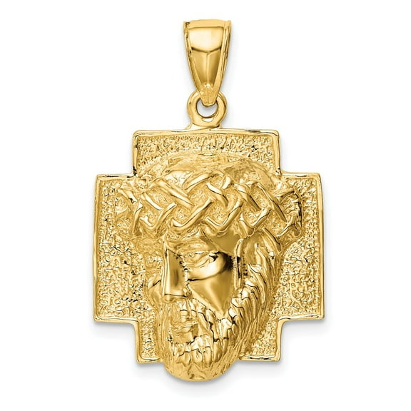 14k Yellow Gold Polished Large Jesus Head With Crown Pendant Charm