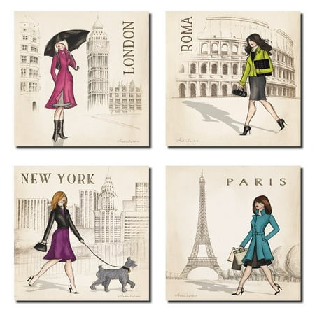 - Paris, London, Roma and New York Set by Andrea Laliberte 8x8inch Art Print Poster
