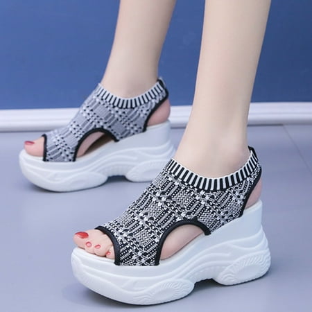 

bvgfsahne Summer Sandals Women Casual Popular Casual Thick Sole Slope Heel Flying Weave Summer Shoes