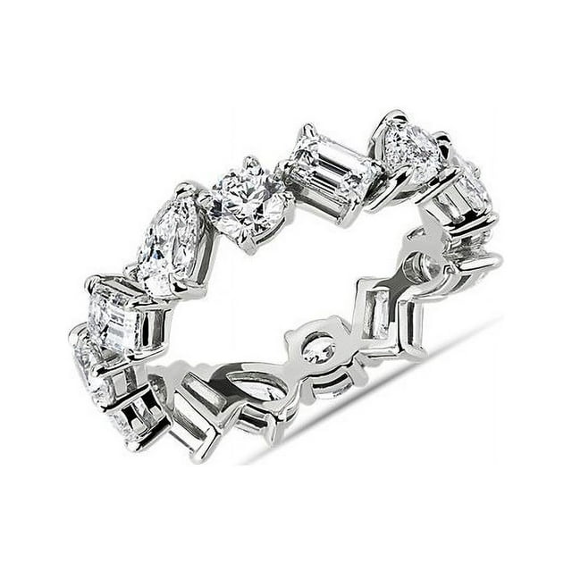 0.15 Carat Excellent Round Shape Genuine Diamond Latest Design Engagement Eternity Band for Ladies Solid 18K White Gold Size 7.5