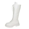 thumbnail image 2 of Hinvhai Womens Lace Up Knee High Boots Combat Chunky Low Heel Tall Boots White 5.5(36), 2 of 9