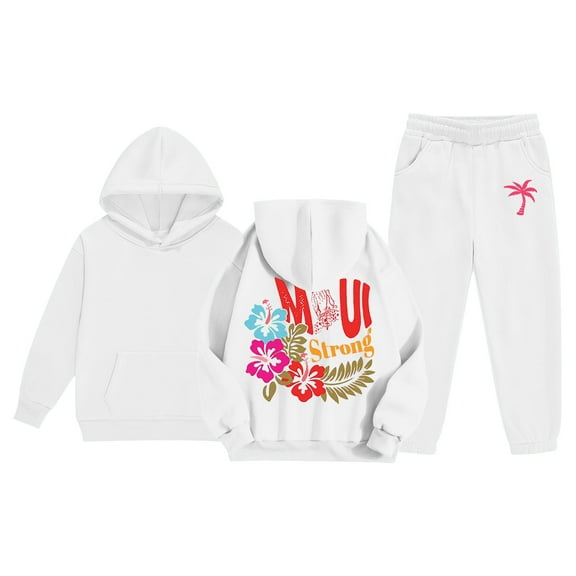 Little Sweatshirt Girls Kids Kids Hooded Tracksuit Unisex Two Piece Hoodie Sweatshirt Sweatpants Set Clothing White Size 6-7T
