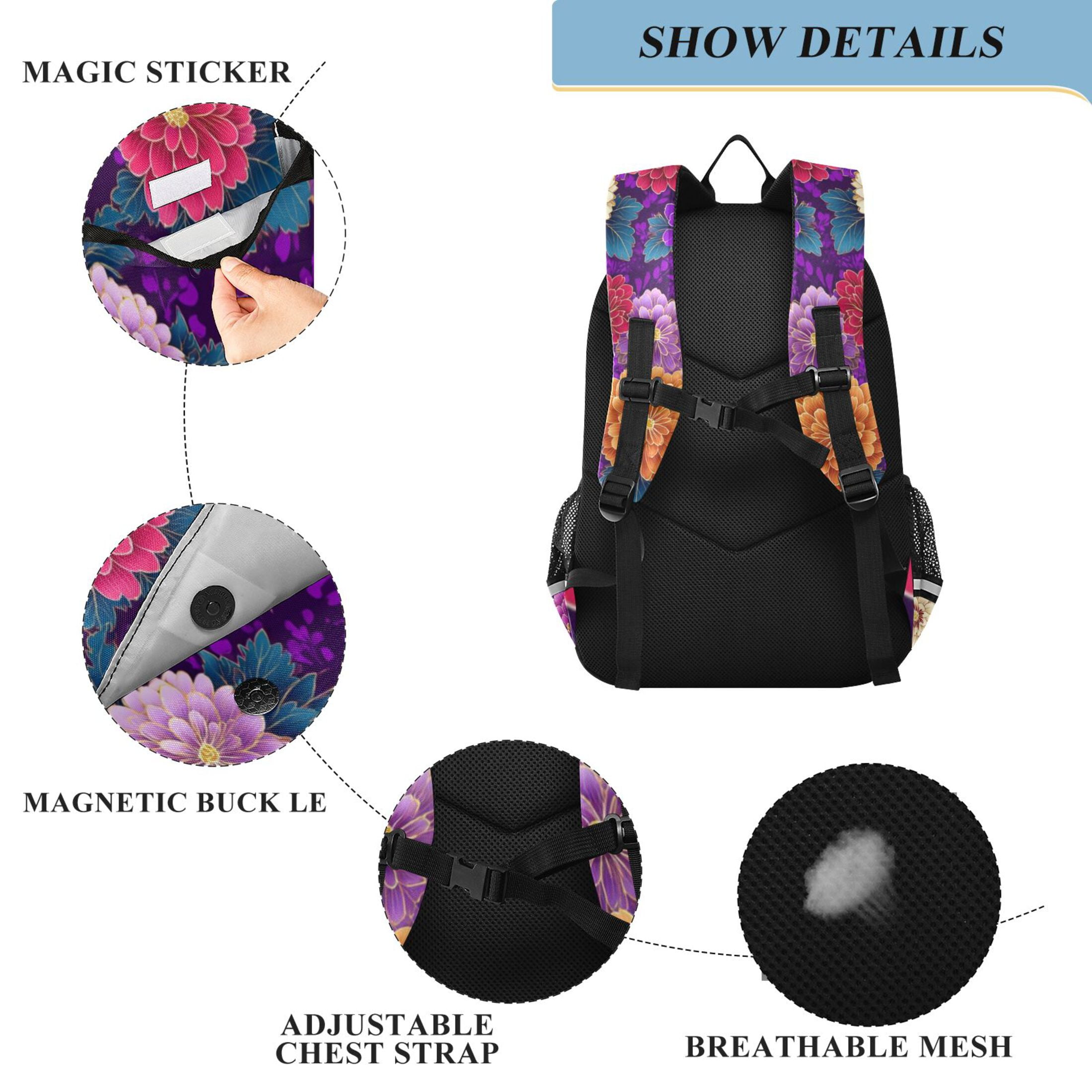 Backpack 12.9 *5.1 * 17.7 Inches Outing Backpack, Shopping Backpack, Travel Backpack Japanese Flowers