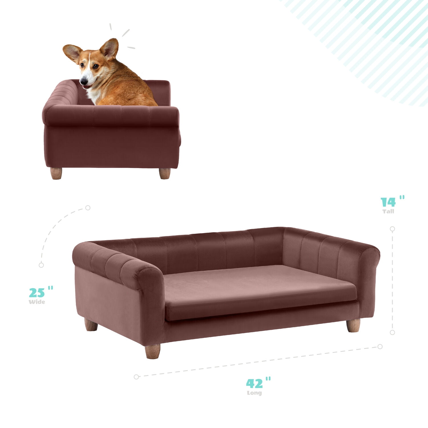Critter Sitters 42-in. Elegant Brown Faux-Velvet Rectangle Dog Pet Bed