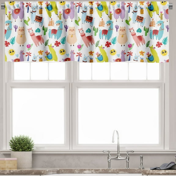 Ambesonne Animal Valance Pack of 2, Llama Alpaca Cactus Leaves, 54"X18", Multicolor