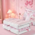 thumbnail image 5 of meiyoeat Ribbon Bow Letter Print Zipper Twin Comforter Sets with Fitted Sheet and 2 Pillowcases For Girls,Pink Plaid Bowknot Alphabet A Zipper Bedding Set For Kids,Pink Reversible,4 Pieces, 5 of 7
