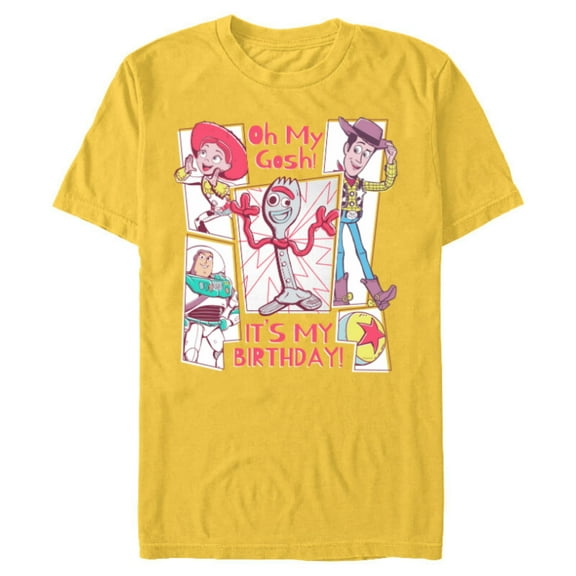 Disney & Pixar’s Toy Story Forky Oh My Gosh It’s My Birthday - Short Sleeve Blended T-Shirt for Adults - Customized-Yellow