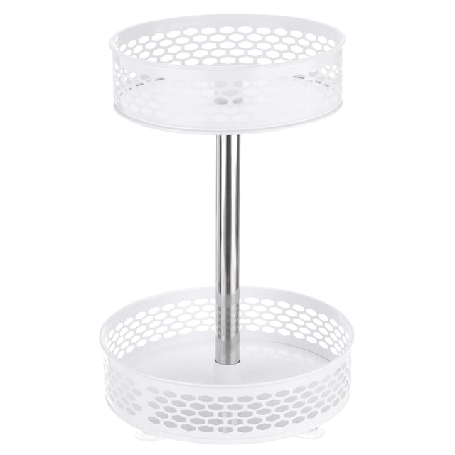 Organizador giratorio Lazy Susan con altura ajustable para armario de despensa (2 niveles, blanco)