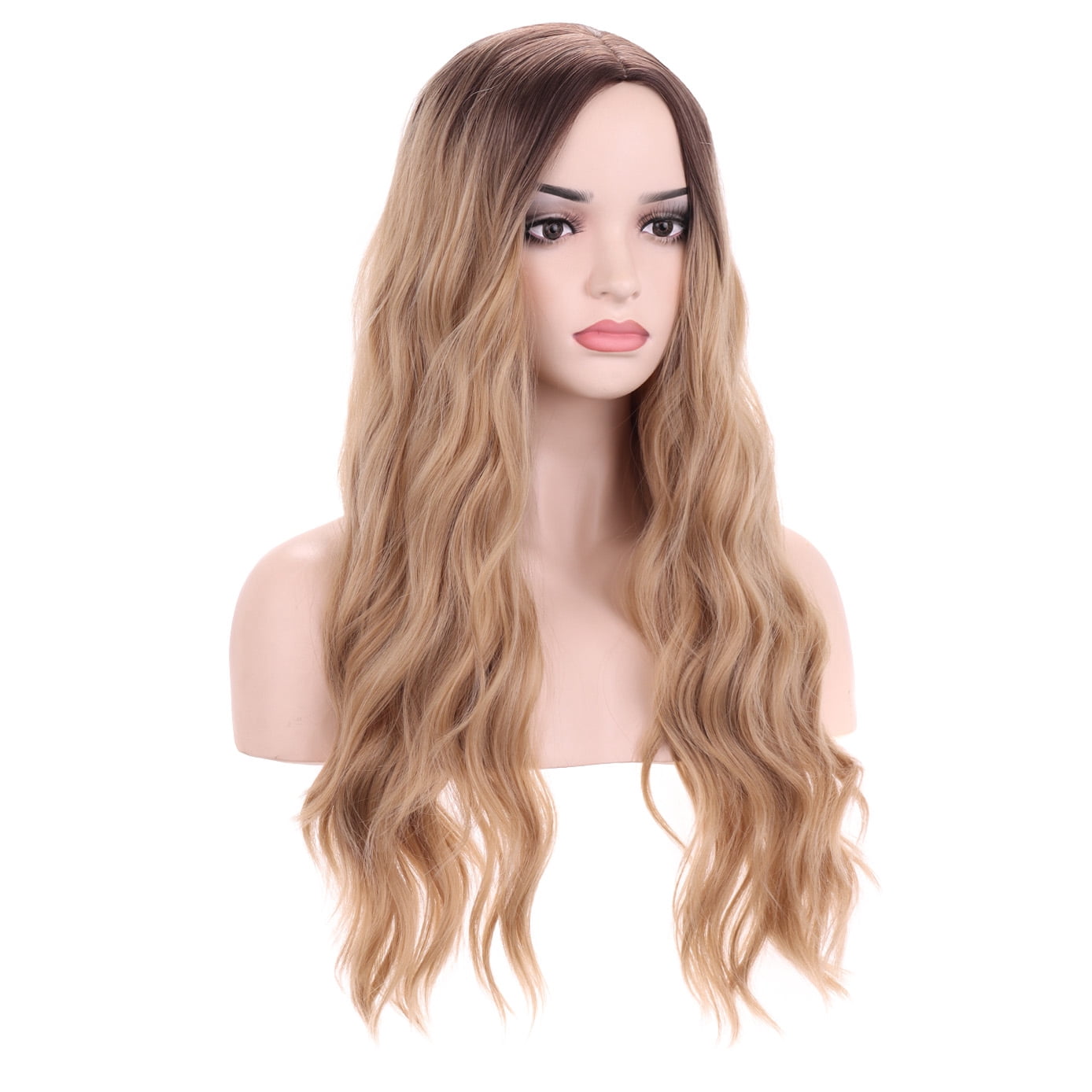 RightOn Blonde Wig Long Wavy Blonde Wigs for Women Ombre Blonde Wig Heat Resistant Hair Wigs Cosplay Party with Wig Cap