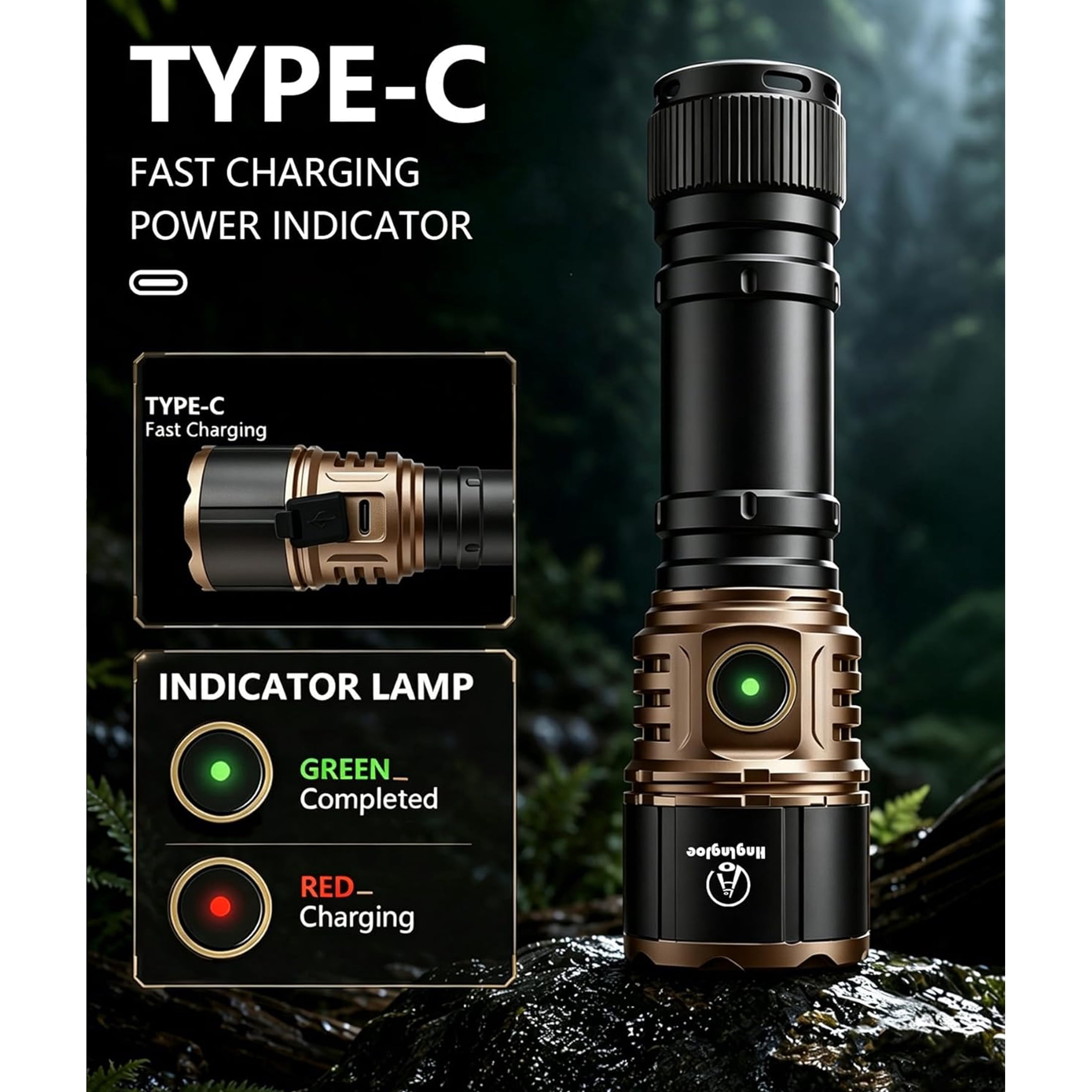 Flashlight Rechargeable, 5000 Lumens Tactical Flashlight with Ignition Lens, 5 Modes IP65 Water Resistant Flashlights for Home, Camping, Power Outages