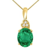Mauli Jewels Engagement Necklace for Women 4.50 Carat Oval Shaped Lab Created Emerald and Diamond Pendant 4-prong 10K Yellow Gold|Silver Chain