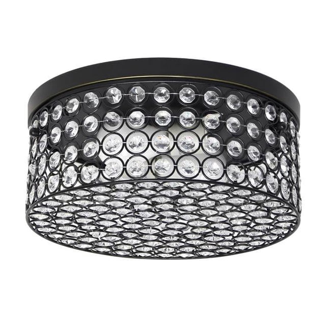 Elegant Designs 12 Pouces Elipse Crystal 2 Lumières Rond Plafond Affleurant & amp;#44; Bronze de Restauration