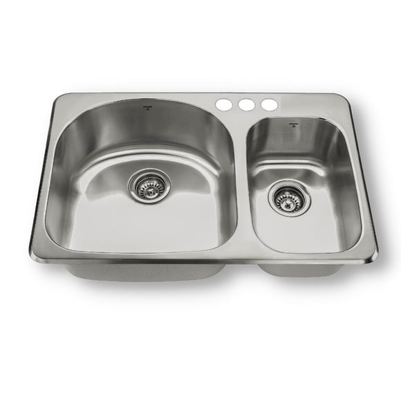 ONEX® Drop-in Double Uneven Bowl 31"X20" -9" & 7"d Stainless Steel Sink OD3120-9/7