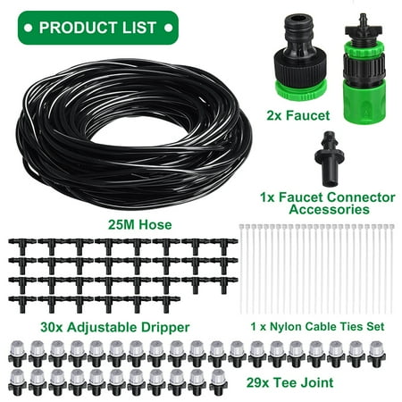 Patio Misting System Parts 66ft 82ft Mist Drip Irrigation System Sprinkler Micro Spray Watering Water Set Misting Cooling Plant Garden Patio Hose 30 Nozzle Sprinkle Rassorted Kit 20 Plastic Mister Outdoor ()