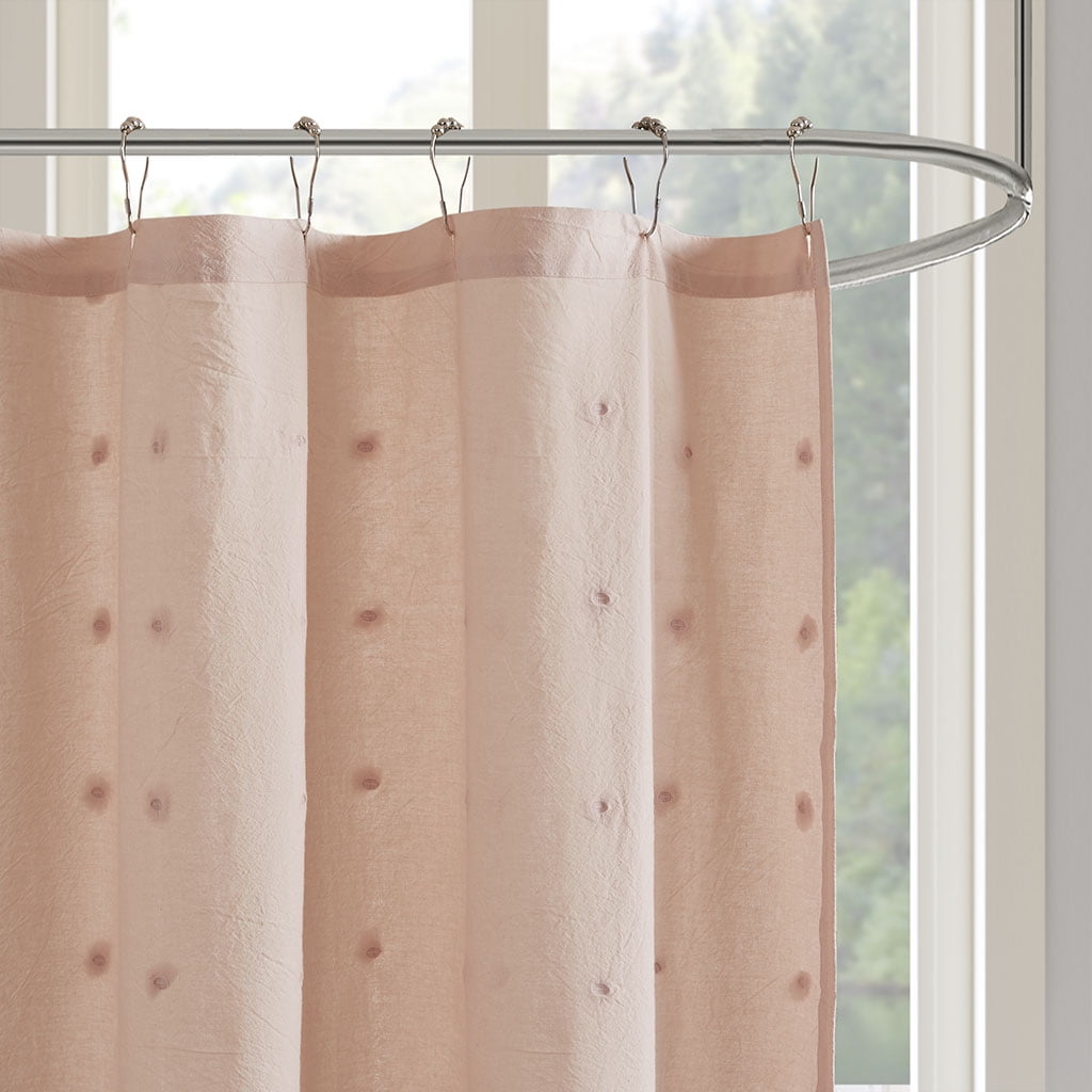 MAYEERTY 100% Cotton Jacquard Pom Pom Shower Curtain, Pink