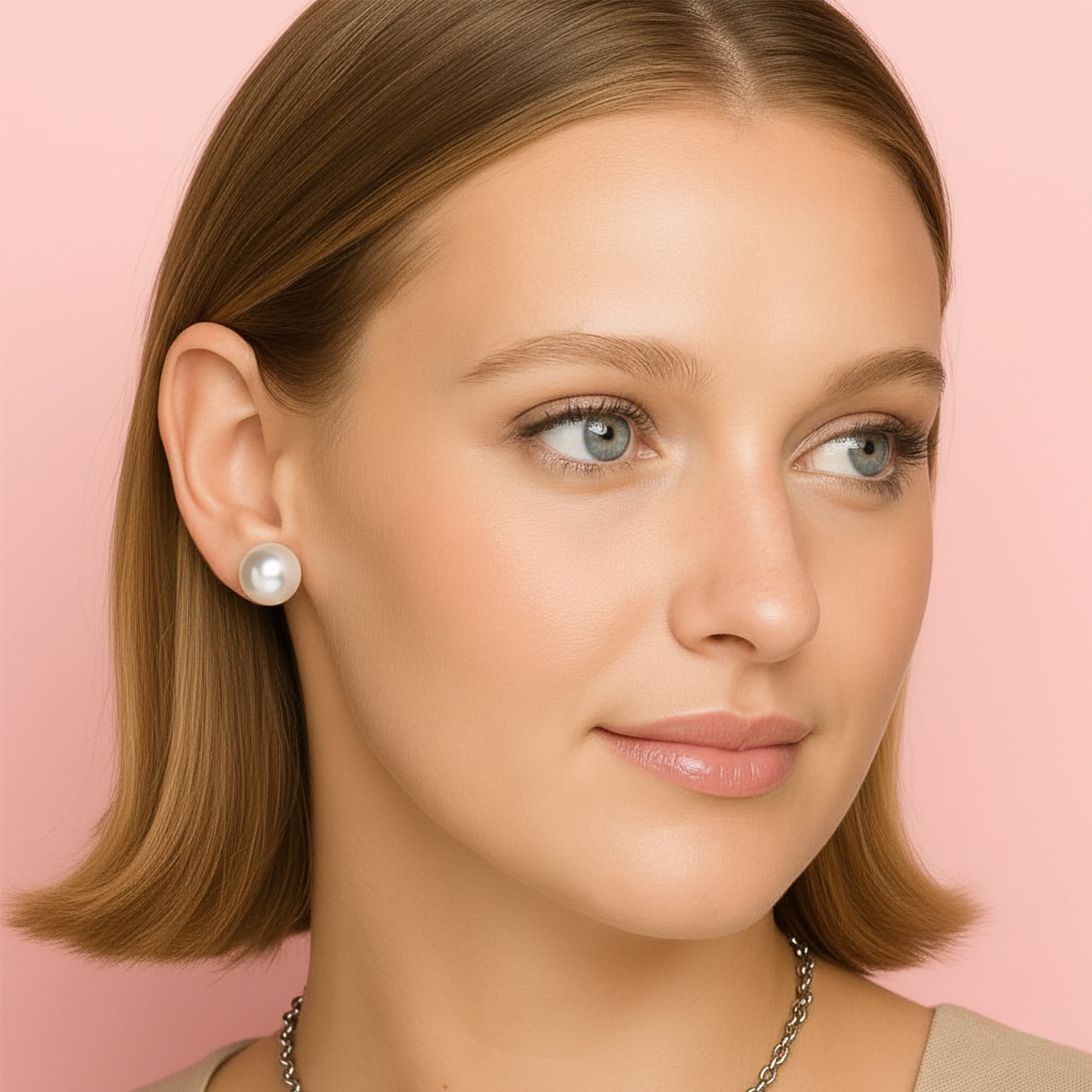 Kezef 10.5mm Genuine White Freshwater Cultured Pearl Stud Earrings for Women with Rhodium-Plated 925 Sterling Silver Posts