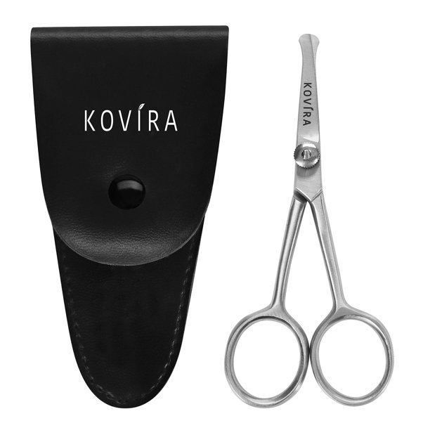 Kovira Tijeras de precisión para el pelo de la nariz con tornillo de tensión ajustable - 10,16 cm de longitud total - Tijeras de seguridad redondeadas para recortar el pelo nasal - También para arregl