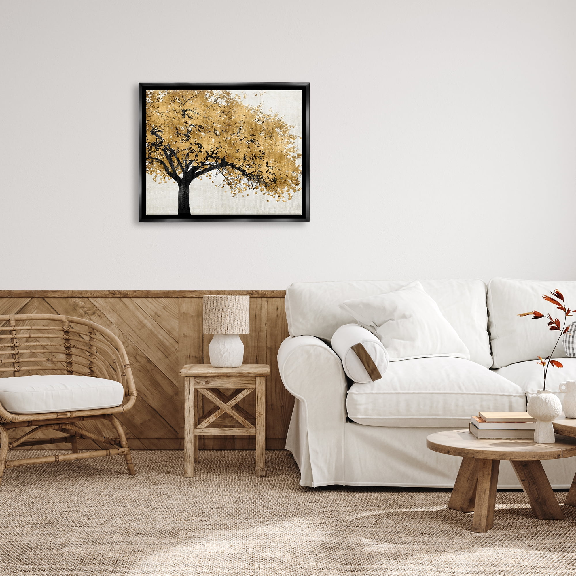 Stupell Industries Traditional Tree with Autumn Leaves over Neutral Jet Black Framed Floating Canvas Wall Art, 24x30, by Kate Bennet