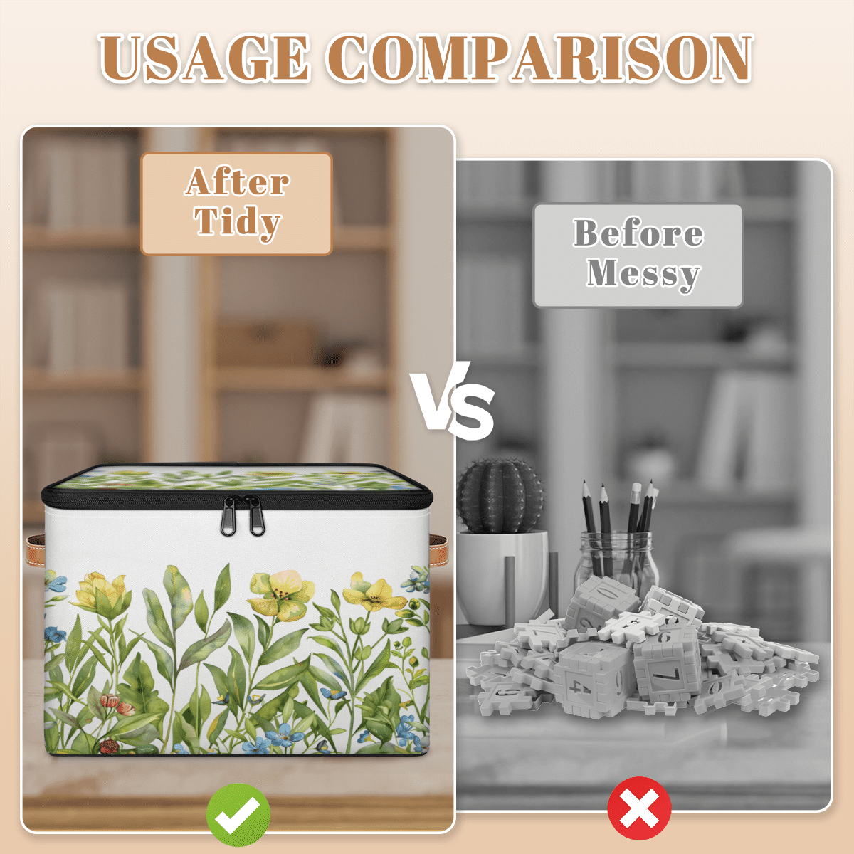 CURLYOOT Spring Floral Fabric Storage Bins with Lids, Watercolor Garden Flower Green Leaves Plants Foldable Storage Boxes Washable Storage Cube, Closet Bedroom Home Organizer Containers