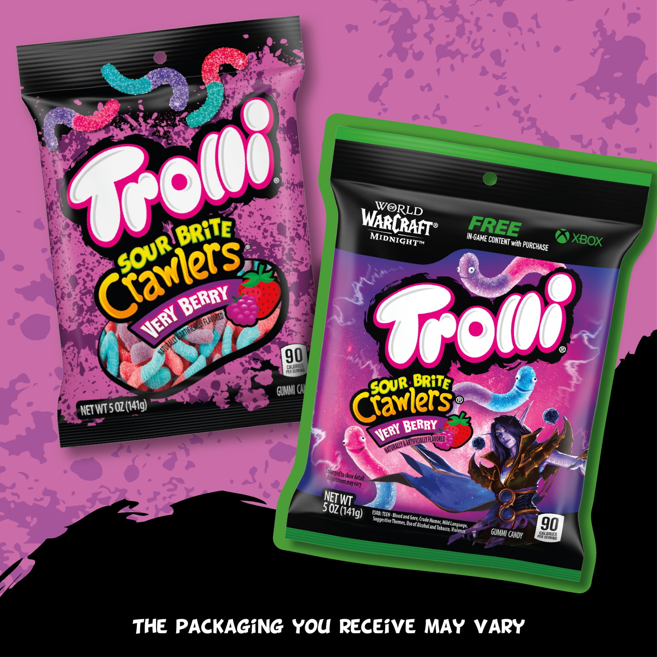(6 pack) Trolli Sour Brite Crawlers Candy, Very Berry, Sweet and Sour Gummy Worms, 5 oz