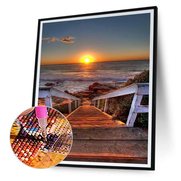 Cuadros Decorativos 5D bricolaje taladro redondo completo diamante pintura puesta de sol Kit decoración del hogar artesanía (E2120) Ehuebsd embutido en tela