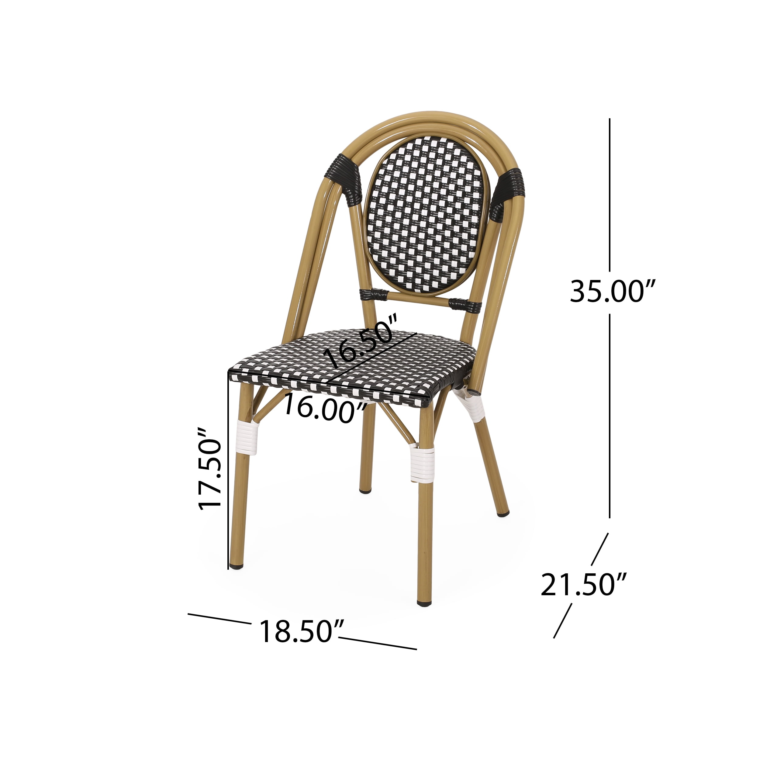 Outdoor French Style Leisure Chair Set of 2, PE Rattan and Aluminum Frame Seats for Patio Garden, Black and White