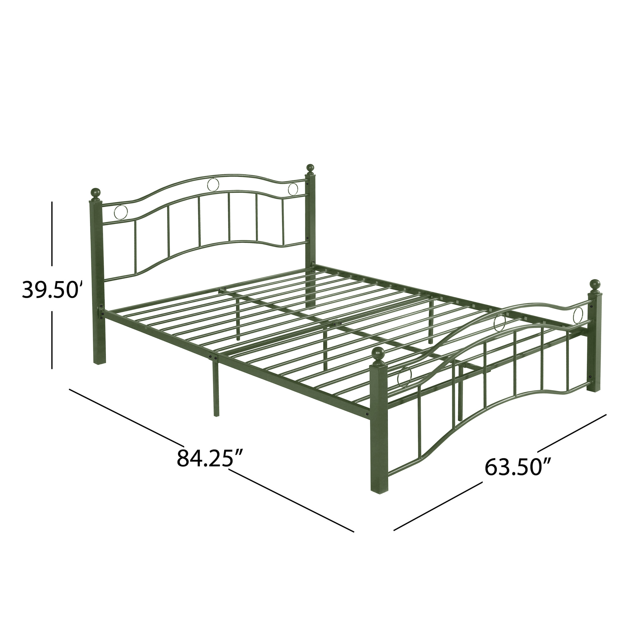 Christopher Knight Home Contemporary Queen Size Metal Bed Frame with Wavy Headboard and Footboard, Green