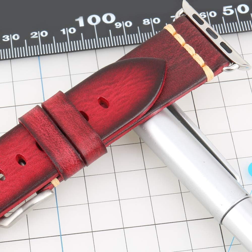 CRKMGS-Smartwatch Bands Compatible with Apple Watch, Vegetable Tanned Leather Watch Straps, Watch Bands Replacement for iWatch Series 10/9/8/SE, 38/40/41/42/44/45/46/49mm for Men, Women