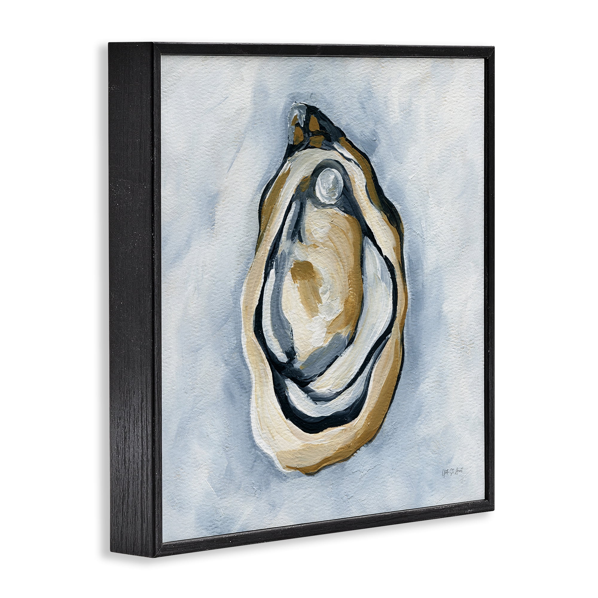 Stupell Industries Oyster with Pearl Coastal Painting Black Framed Art Print Wall Art, 17 x 17