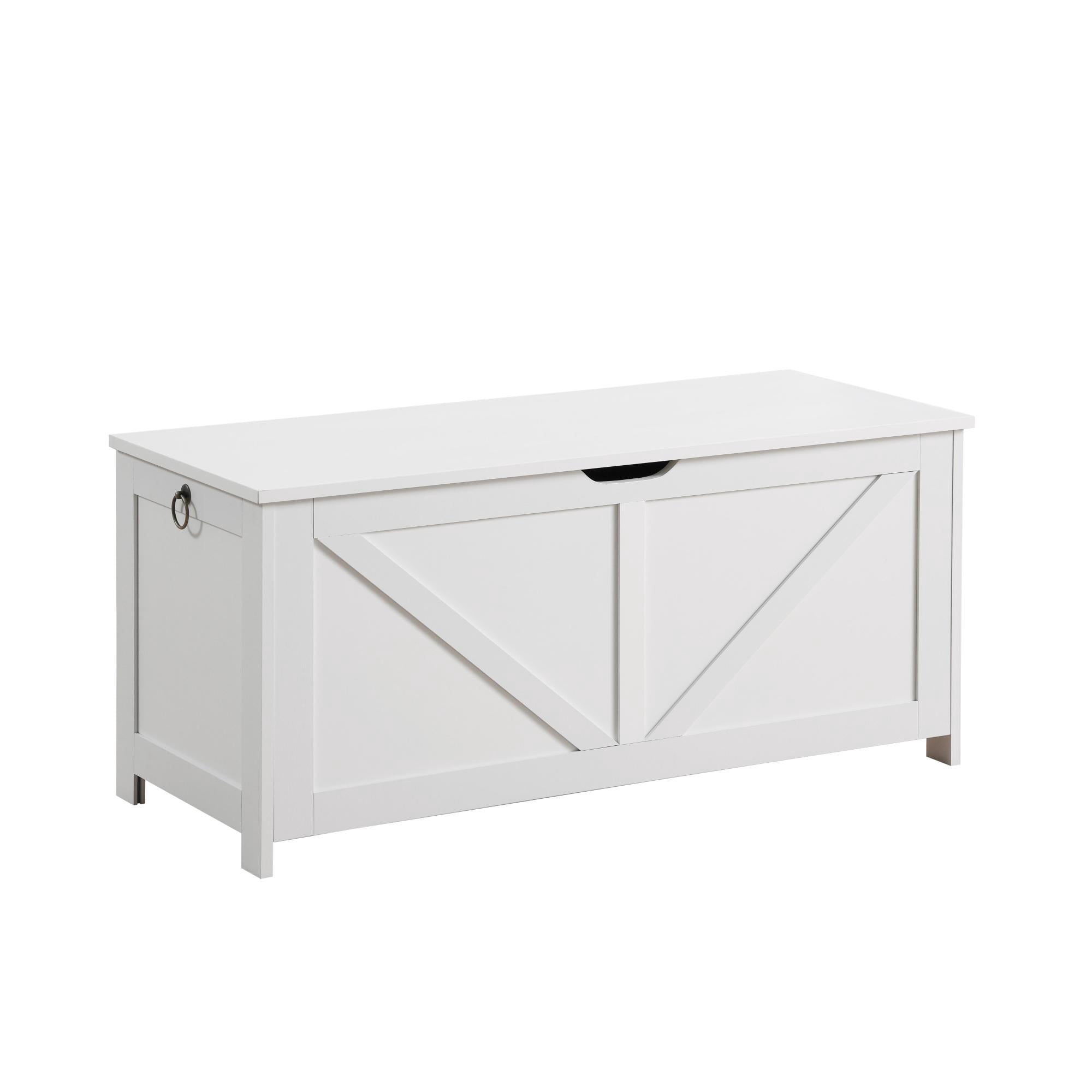 39.4" Storage Ottoman Bench,Storage Chest,Wooden Toy Box Organizer,Entryway Storage Bench with Safety Hinge for Entryway, Bedroom, Living Room,White