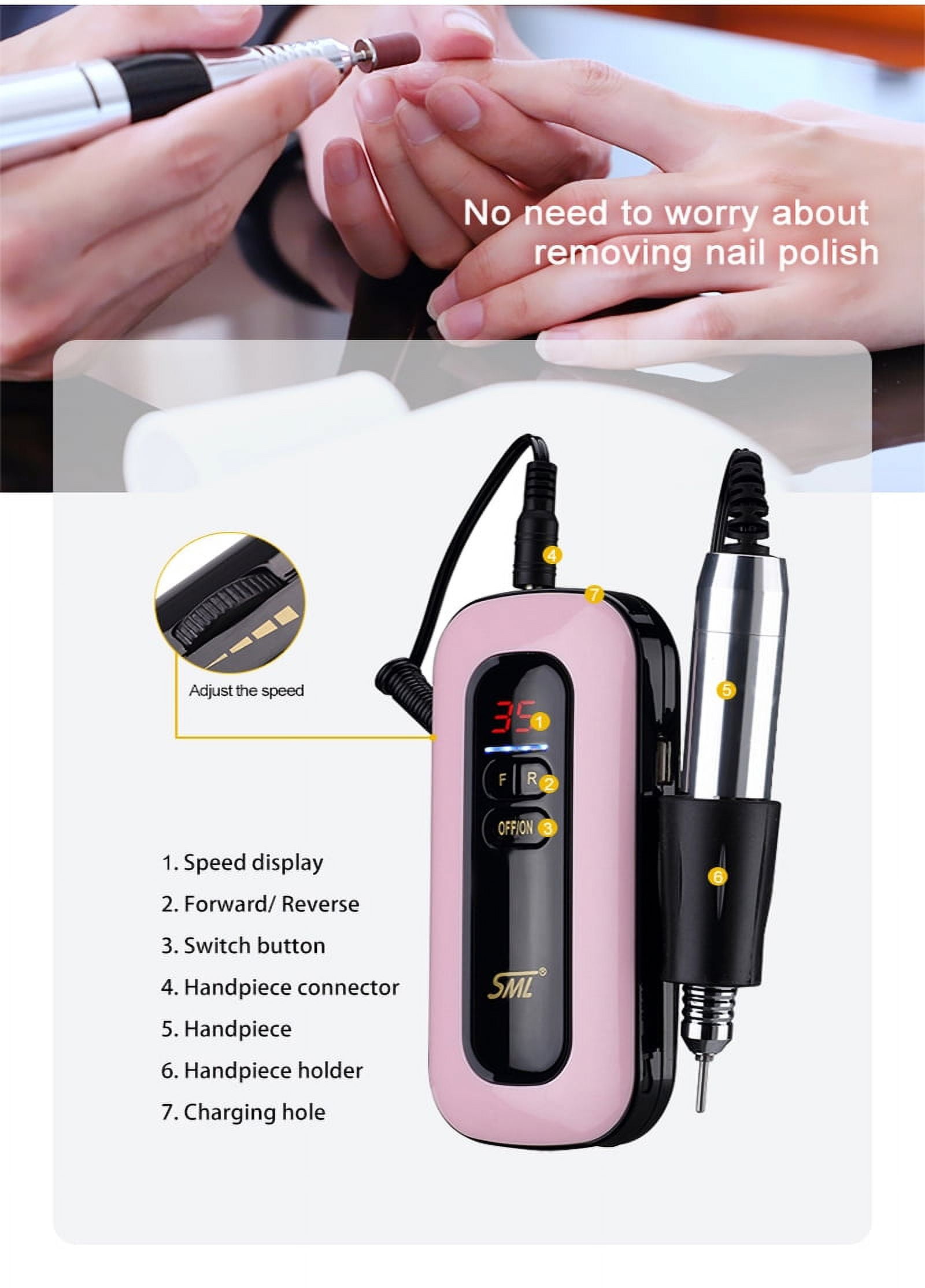 35000RPM Electric Nail Drill, Portable Manicure Machine For Acrylic Gel Polish, Nails Sander, Rechargeable Nail Salon ,Low Noise