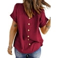 thumbnail image 4 of UVN Summer Shirts for Women Short Sleeve Blouses Ladies Crewneck Lace Crochet Tops Dressy Chiffon Blouses, 4 of 8