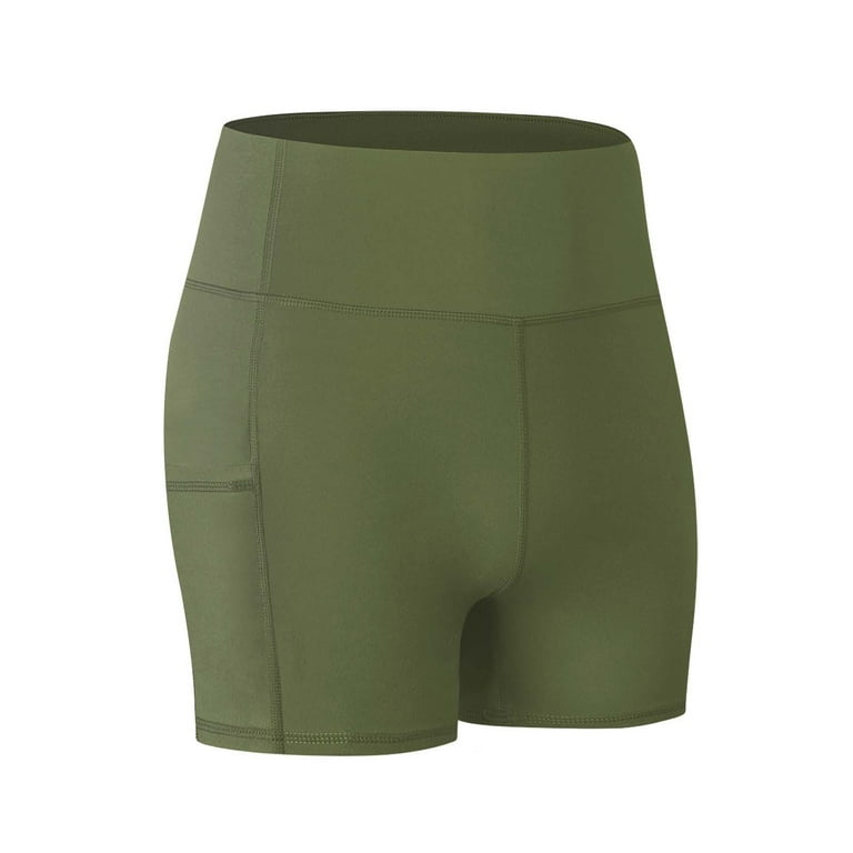 YYDGH Workout Shorts for Women with Pockets High Waisted Biker Shorts for  Women Yoga Shorts Running Shorts Army Green XL