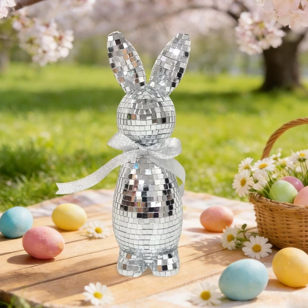 Uuiauoio Decorative Rabbit Prop for Disco Party Reflective Mirror Animal Ornament,Disco Ball Easter Decor Disco Rabbit Statue,Disco Bunny Decor Rabbit Disco Ball Disco Rabbit Home Decor