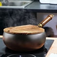 thumbnail image 5 of Flat Bottom Cast Iron Wok,Large Belly Shape Frying Wok with Wood Lid & Handle, Universal Cooking Pot for Stir-frying or Stewing, Multi-Cookware Suitable for Home and Restaurant, 5 of 6
