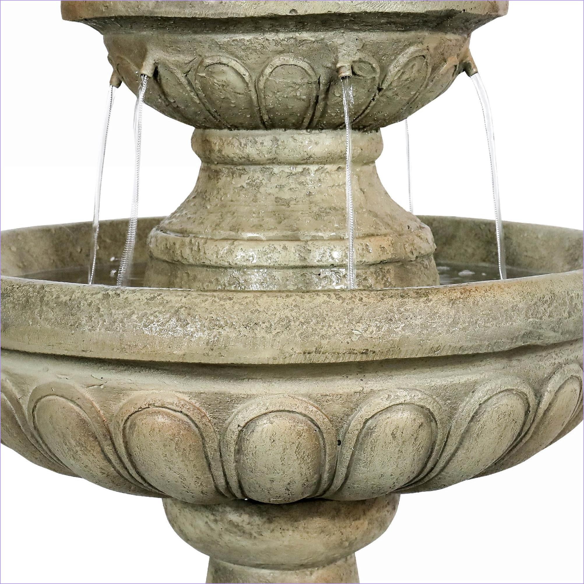 Fountains | 3-Tier Modern 42.5" Outdoor Water Fountain for Garden Patio Yard, Includes UL Pump, Tan Brown Finish | Concrete / Cement | Brown