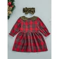 thumbnail image 4 of Qiylii Little Girl’s Plaid Bow Doll Collar Long Sleeve Dress with Headband, 4 of 8